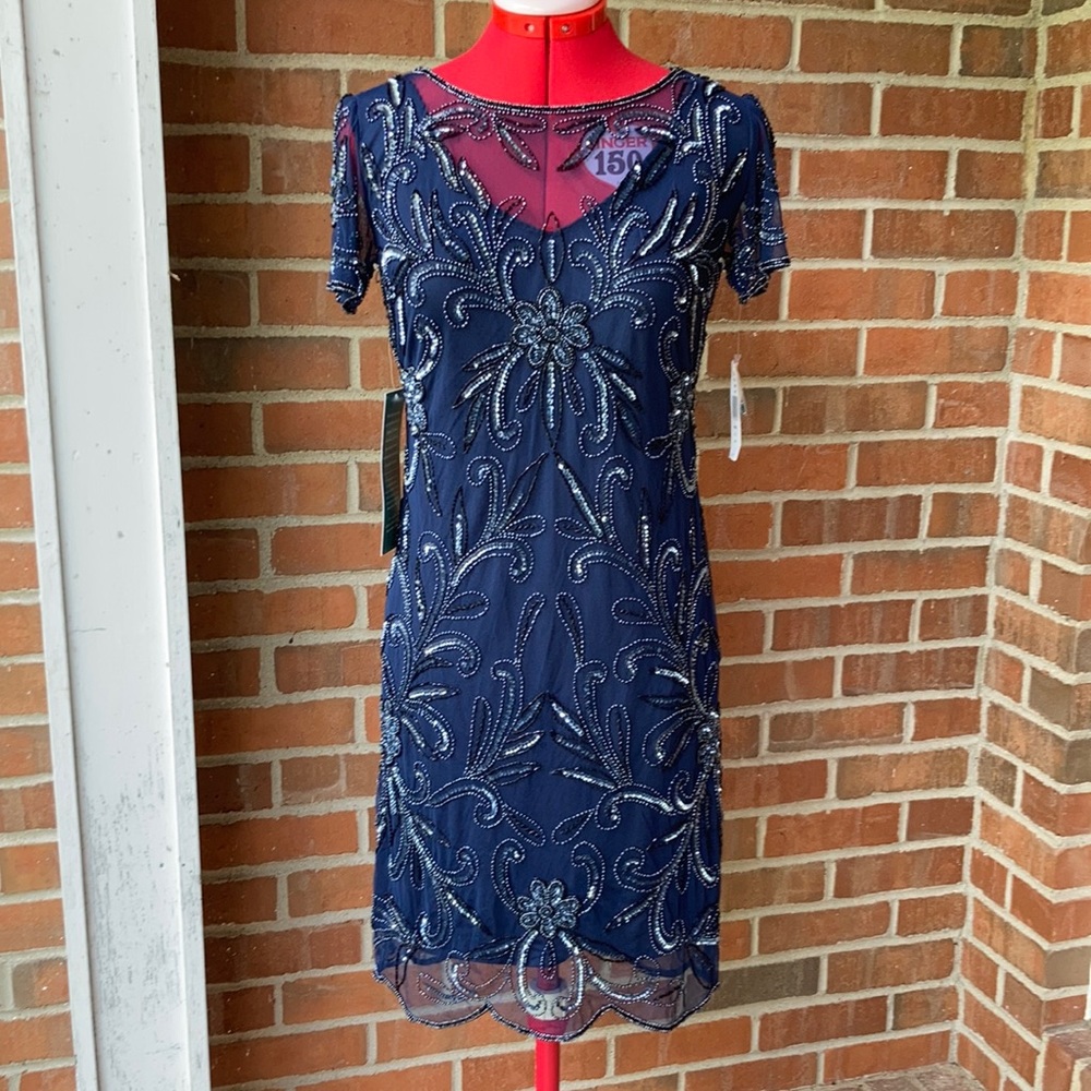 NWT sz 4 Prelude navy sequin beaded dress